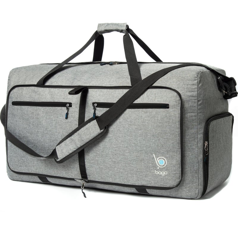Bago Large Foldable Duffel Bags for Traveling Women & Men - 80L Packable Duffle Bag for Travel with Shoe Compartment - Water Repellant, Heavy Duty, Lightweight Folding & Collapsible (SnowGray) - Image 1